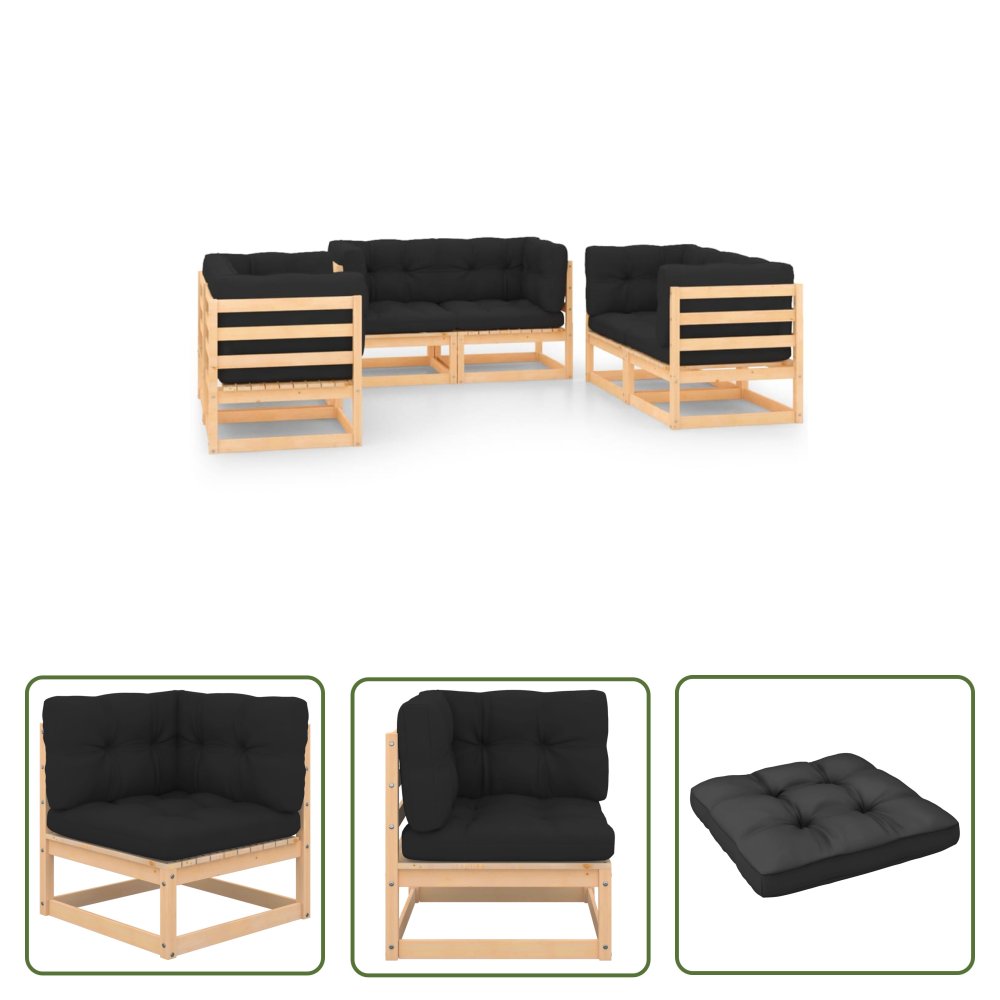 The Living Store 6-cz. zestaw mebli ogrodowych z poduszkami - lite drewno sosnowe - Zestaw Mebli Ogrodowych