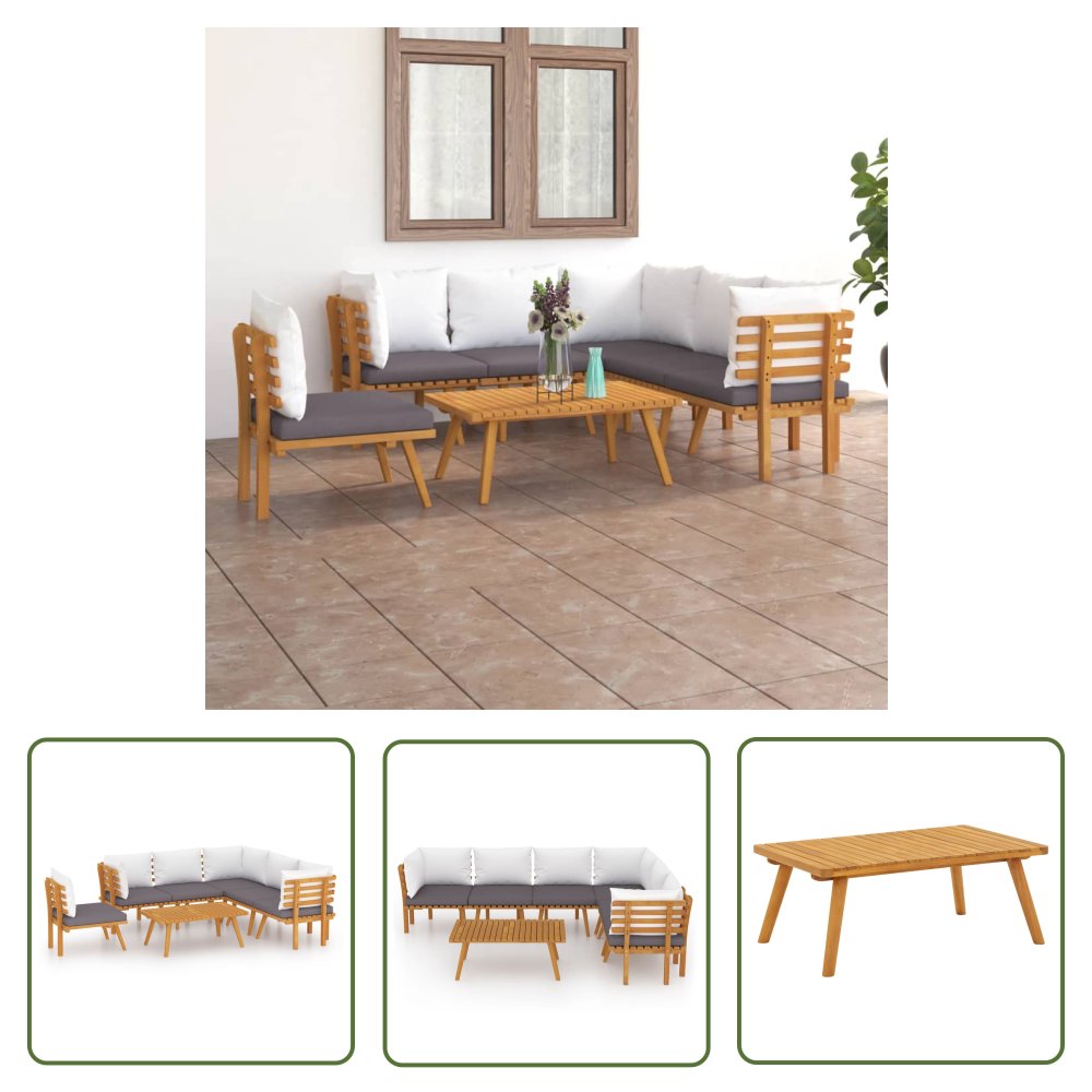 The Living Store 7-cz. zestaw wypoczynkowy do ogrodu - z poduszkami - akacjowy - Zestaw Wypoczynkowy Do Ogrodu