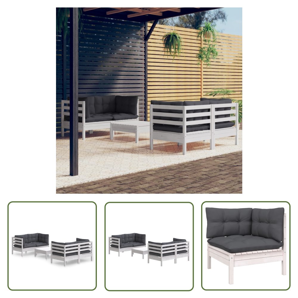 The Living Store 5-cz. ogrodowy zestaw wypoczynkowy - antracytowe poduszki - sosna - Zestaw Mebli Ogrodowych