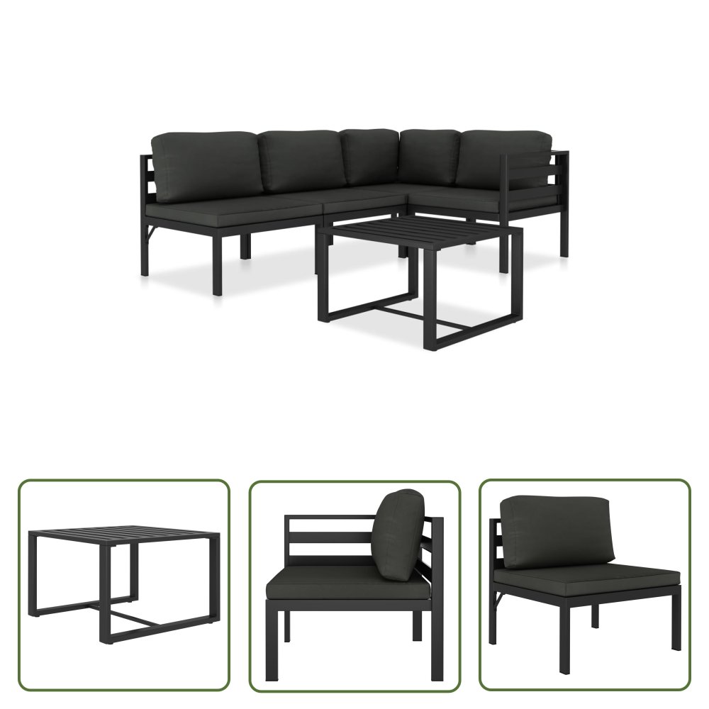 The Living Store 5-cz. zestaw wypoczynkowy - poduszki - aluminium - antracyt - Komplet Ogrodowy