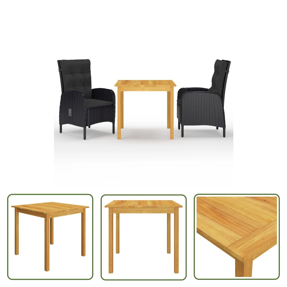 The Living Store 3-częściowy zestaw mebli ogrodowych - czarny - Ogrodowy Zestaw Jadalniany