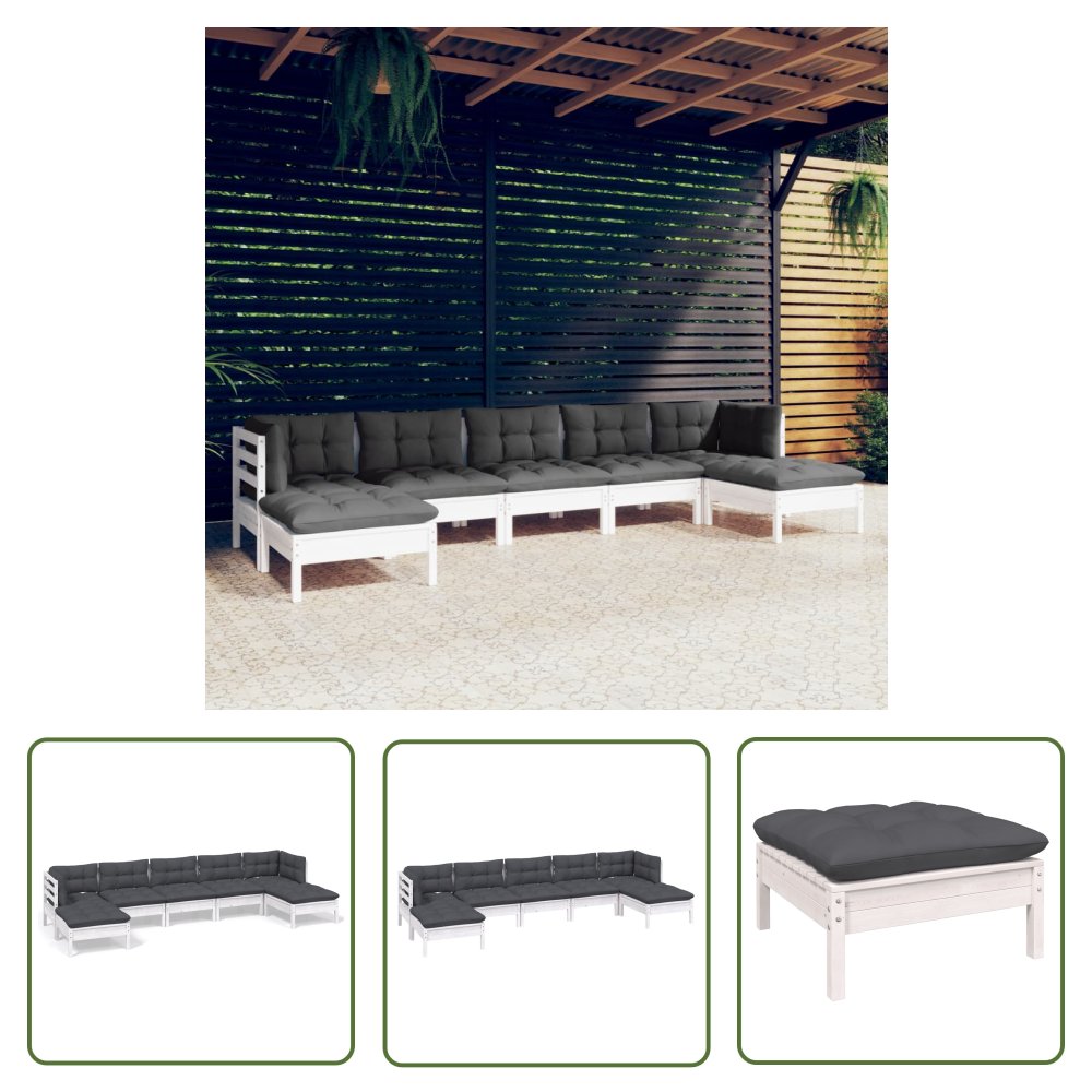 The Living Store 7-cz. zestaw wypoczynkowy do ogrodu - z poduszkami - biały - sosna - Zestaw Wypoczynkowy Do Ogrodu