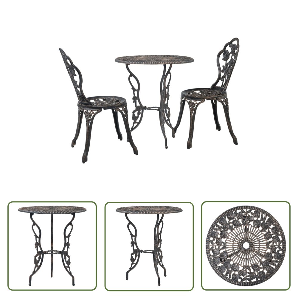 The Living Store 3-cz. zestaw mebli bistro ze stopu aluminium - Zestaw Mebli Bistro