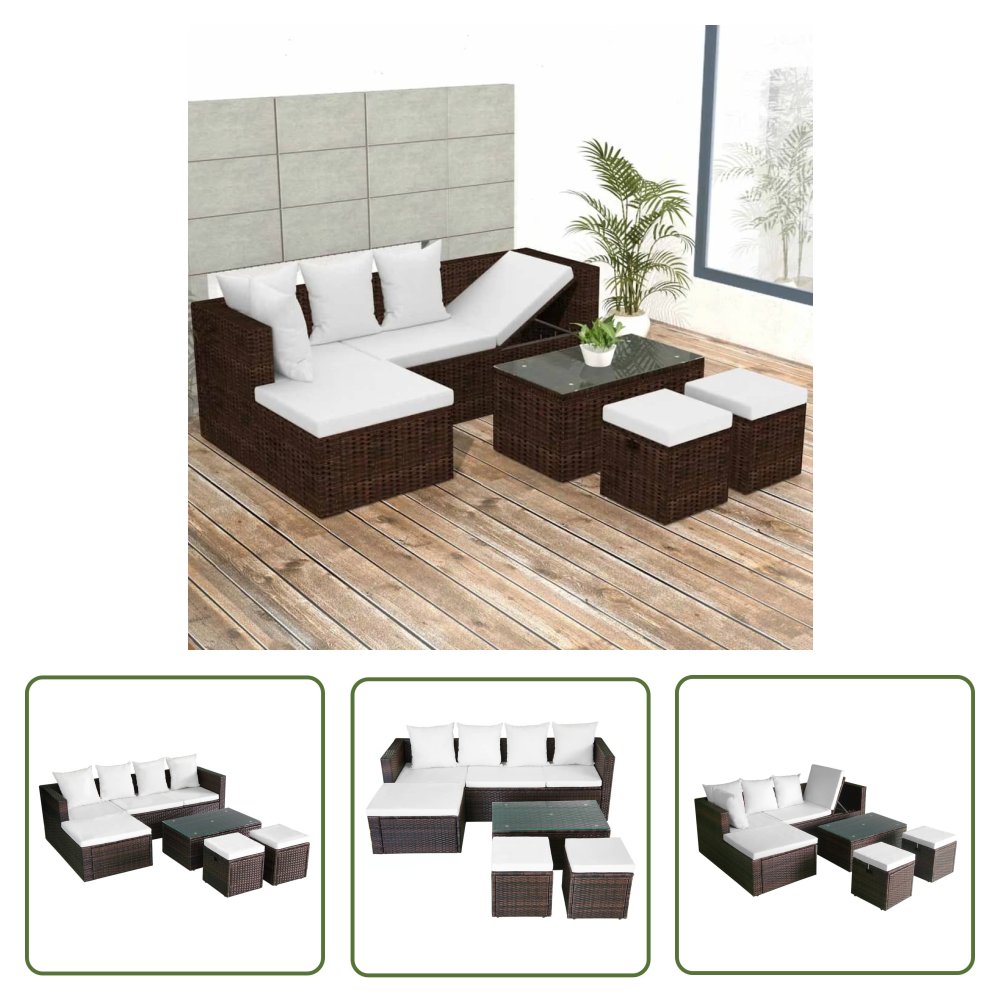 The Living Store 4-cz. zestaw wypoczynkowy do ogrodu - poduszki - rattan PE - brąz - Zestaw Mebli Ogrodowych