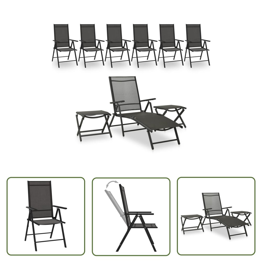 The Living Store 9-cz. zestaw wypoczynkowy do ogrodu - czarno-antracytowy - Komplet Mebli Ogrodowych