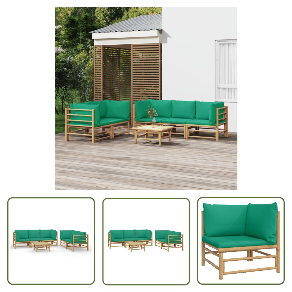 The Living Store 6-cz. zestaw mebli do ogrodu - zielone poduszki - bambusowy - Zestaw Wypoczynkowy Do Ogrodu