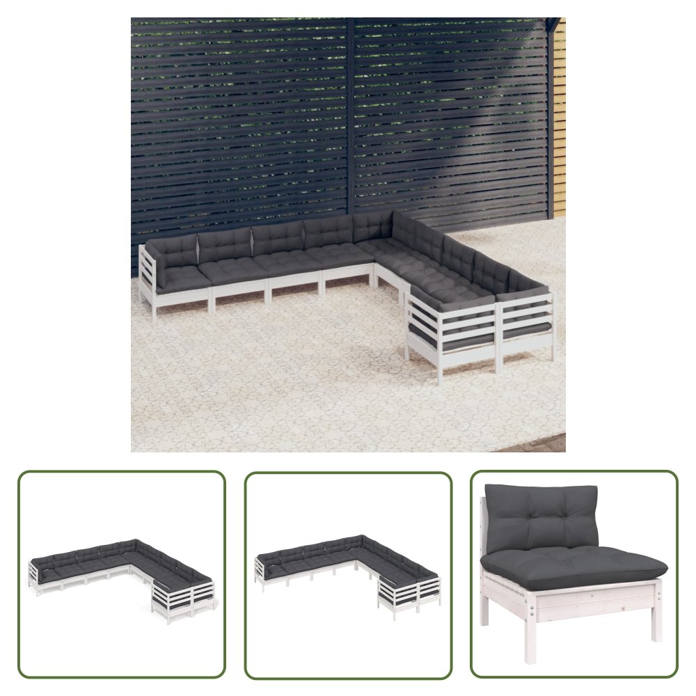 The Living Store 10-cz. zestaw wypoczynkowy do ogrodu - z poduszkami - biały - Zestaw Wypoczynkowy Do Ogrodu