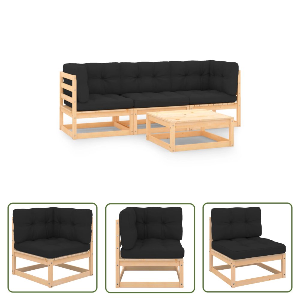 The Living Store 4-cz. zestaw mebli ogrodowych z poduszkami - lite drewno sosnowe - Zestaw Mebli Ogrodowych