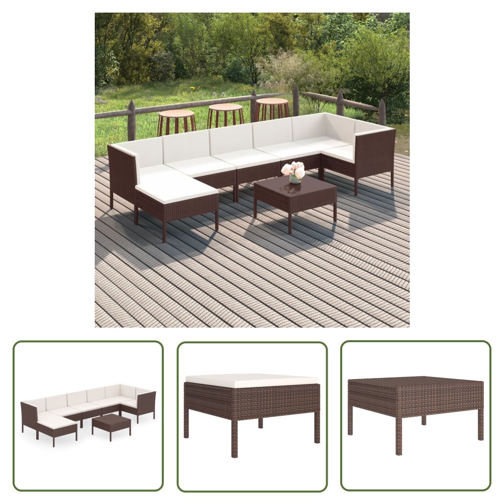 The Living Store 8-cz. zestaw wypoczynkowy do ogrodu - poduszki - rattan PE - brąz - Zestaw Wypoczynkowy Do Ogrodu