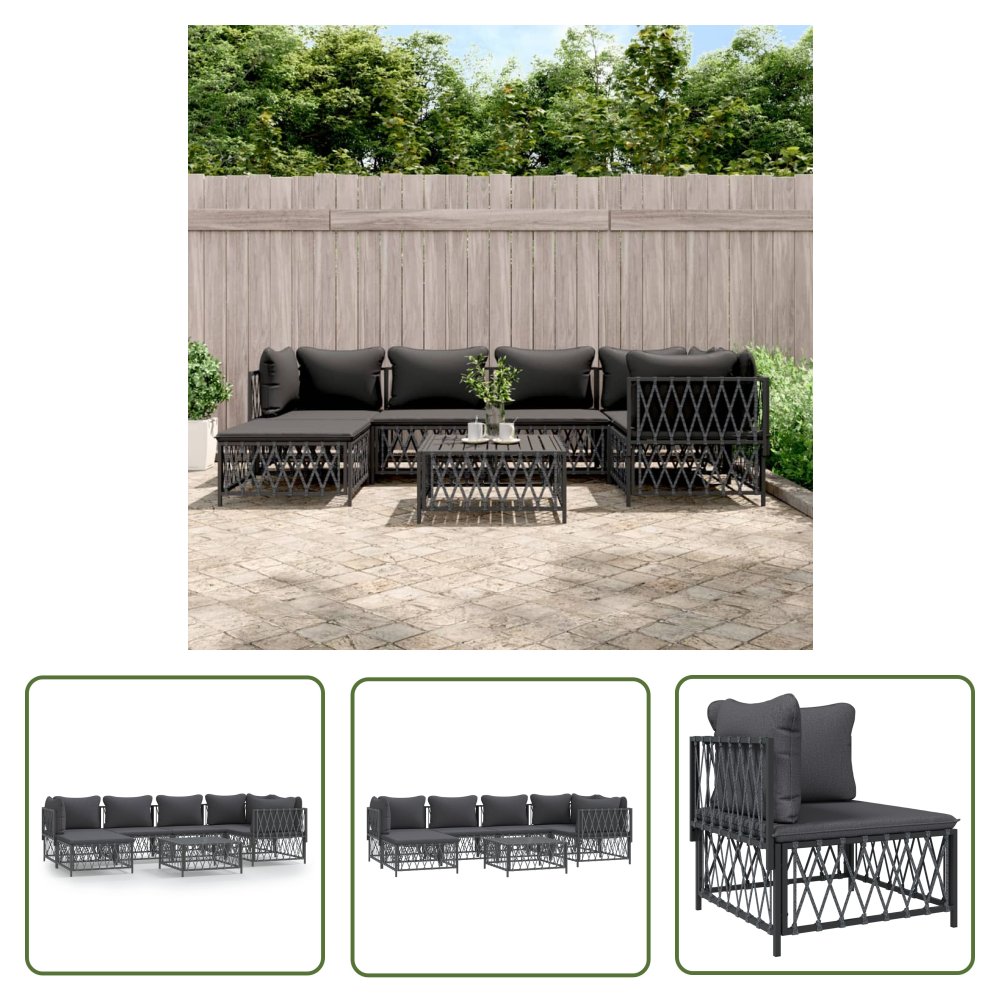 The Living Store 7-cz. zestaw wypoczynkowy do ogrodu - z poduszkami - antracytowy - Zestaw Wypoczynkowy Do Ogrodu