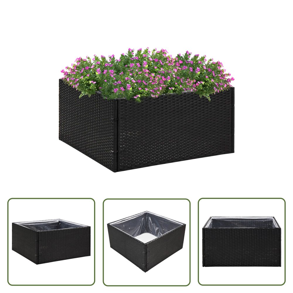The Living Store Donica ogrodowa - czarna - 80x80x40 cm - rattan PE - Donica Ogrodowa