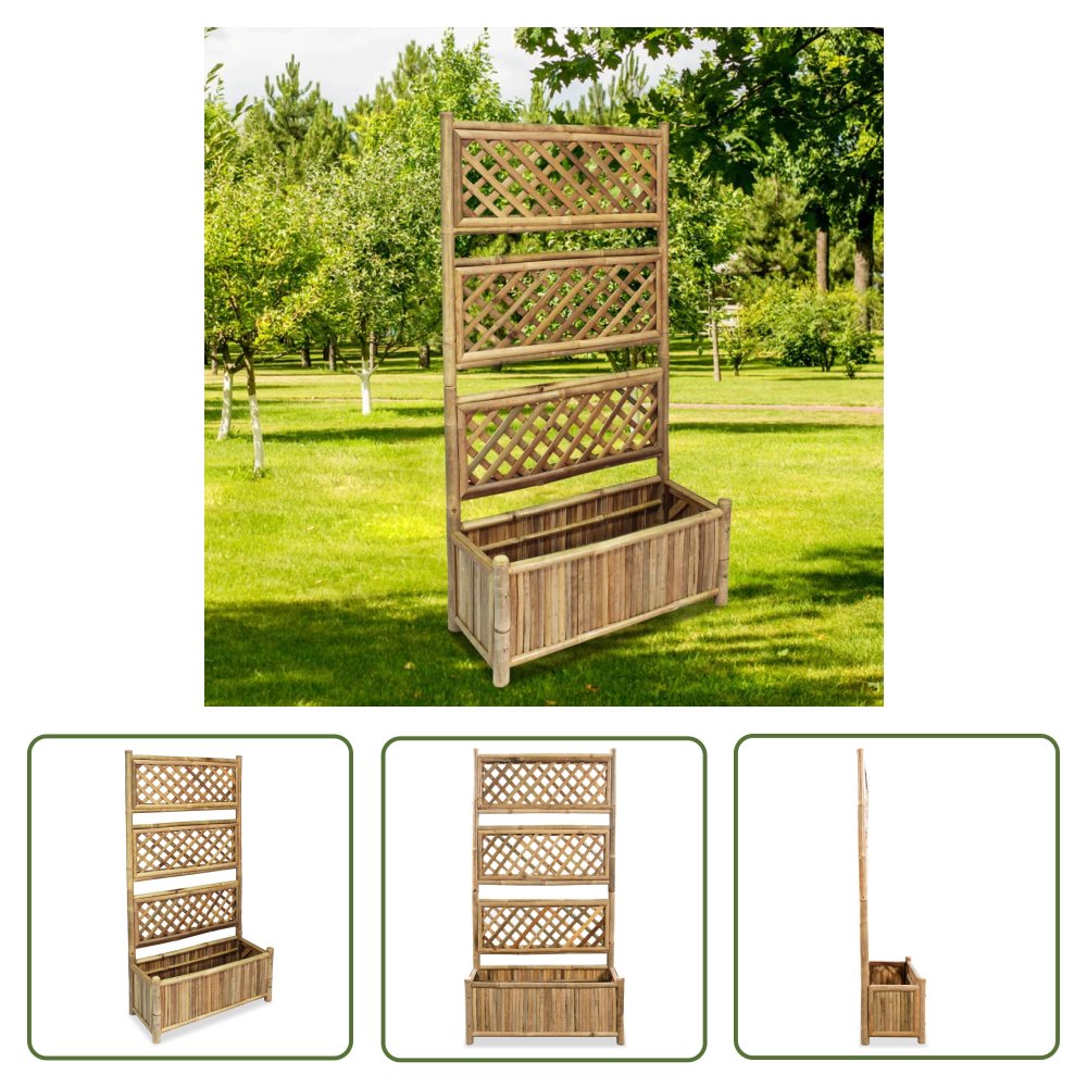 The Living Store Podwyższona donica ogrodowa z kratką - bambus - 70 cm - Podwyższona Donica Ogrodowa