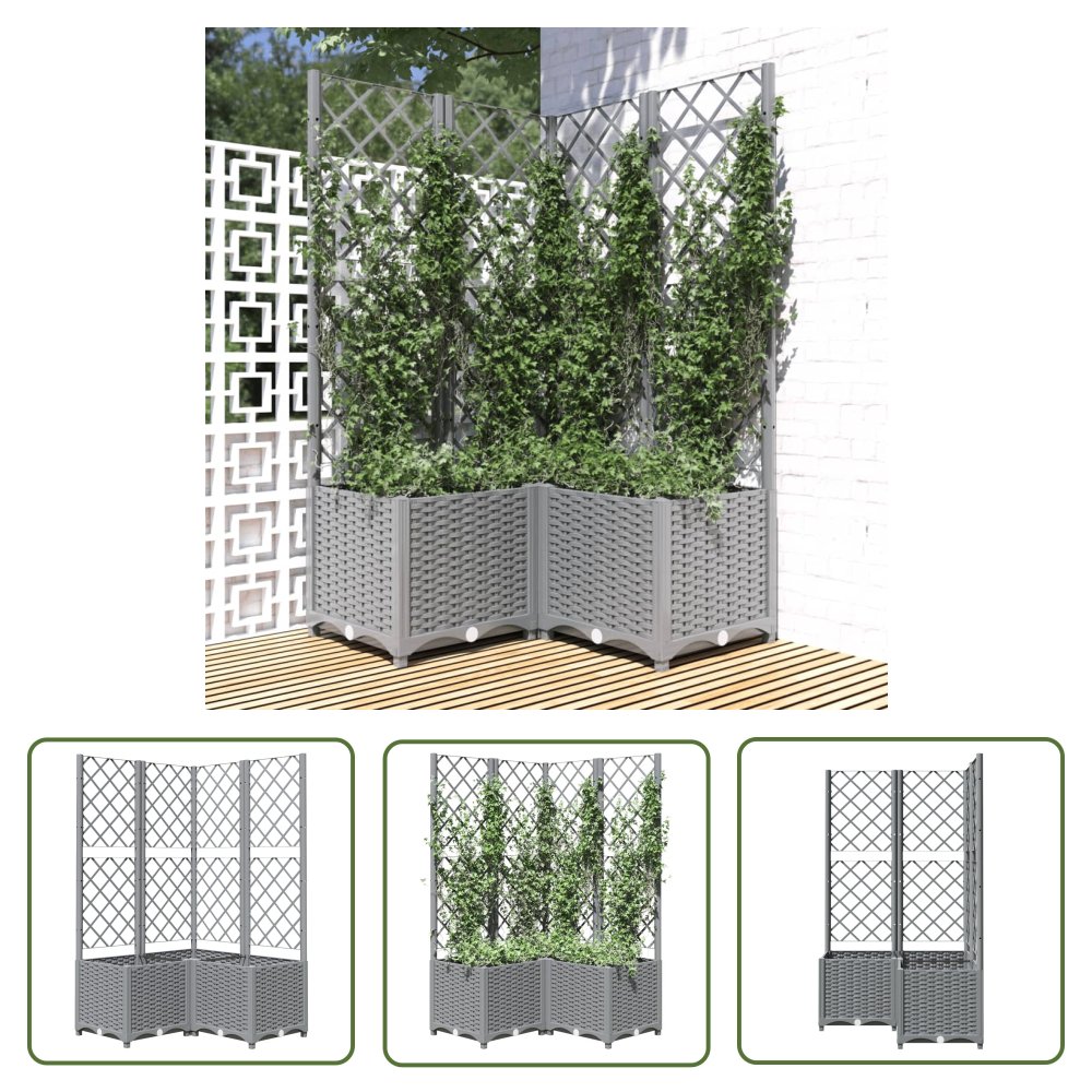 The Living Store Donica ogrodowa z kratką - jasnoszara - 80x80x136 cm - PP - Donica Ogrodowa