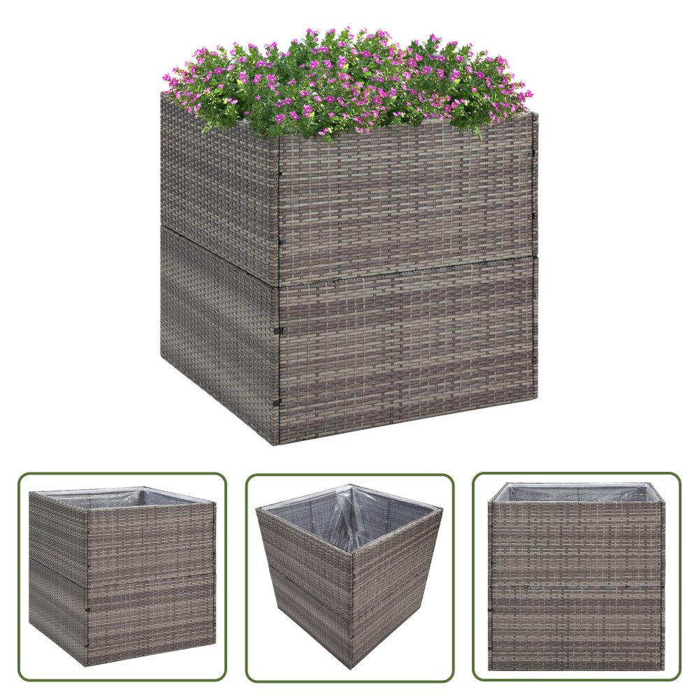 The Living Store Donica ogrodowa - szara - 80x80x80 cm - rattan PE - Donica Ogrodowa
