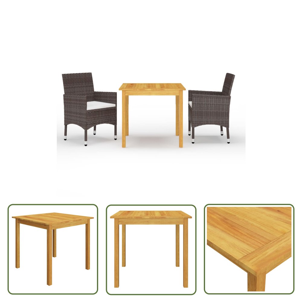 The Living Store 3-częściowy zestaw mebli ogrodowych - brązowy - Ogrodowy Zestaw Jadalniany