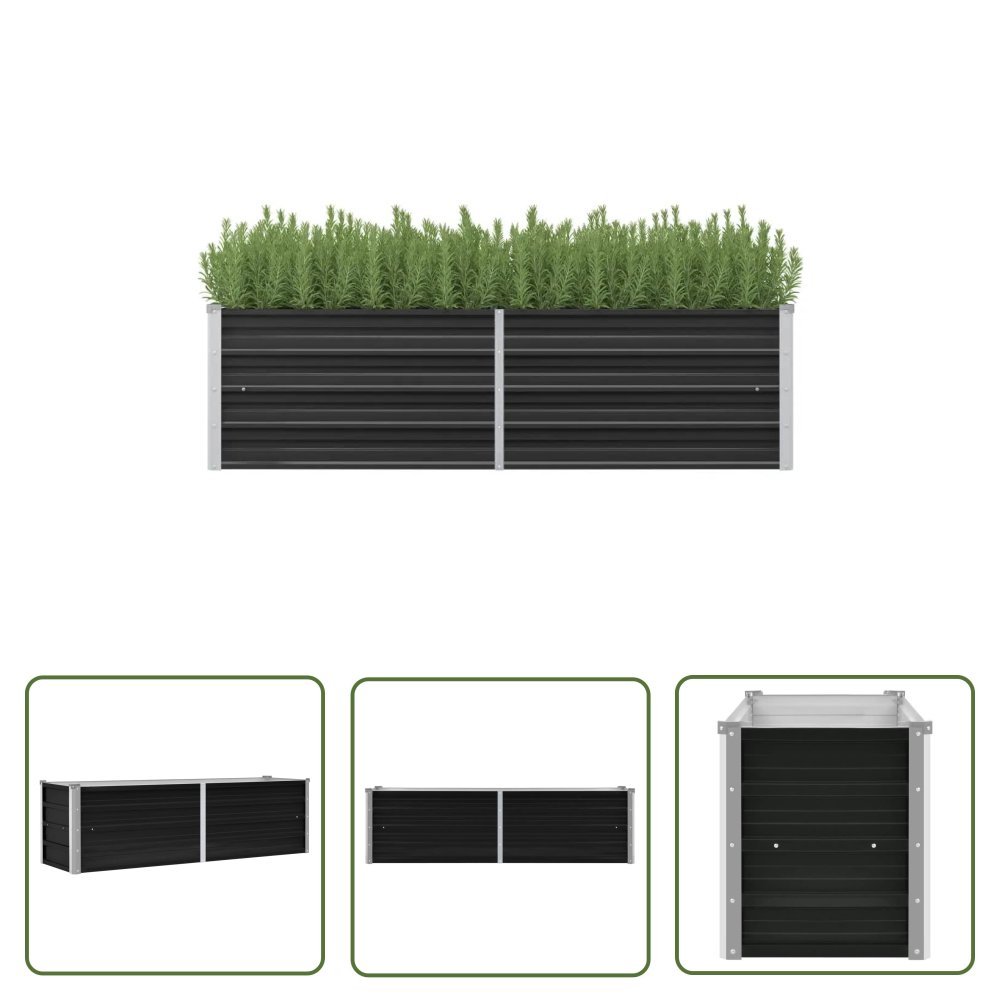 The Living Store Podwyższona donica - antracyt - 160x40x45 cm - galwanizowana stal - Podwyższona Donica