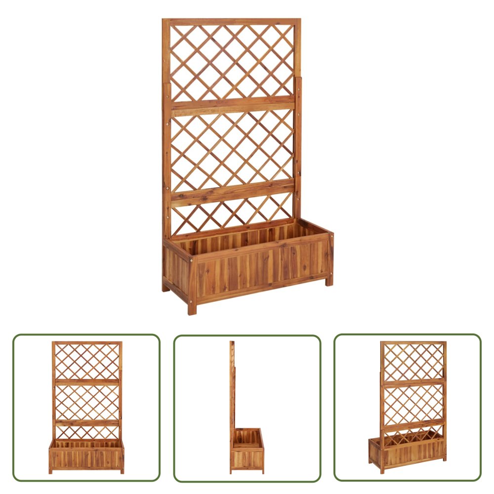The Living Store Podwyższona donica z trejażem - 85x38x150 cm - drewno akacjowe - Podwyższona Donica