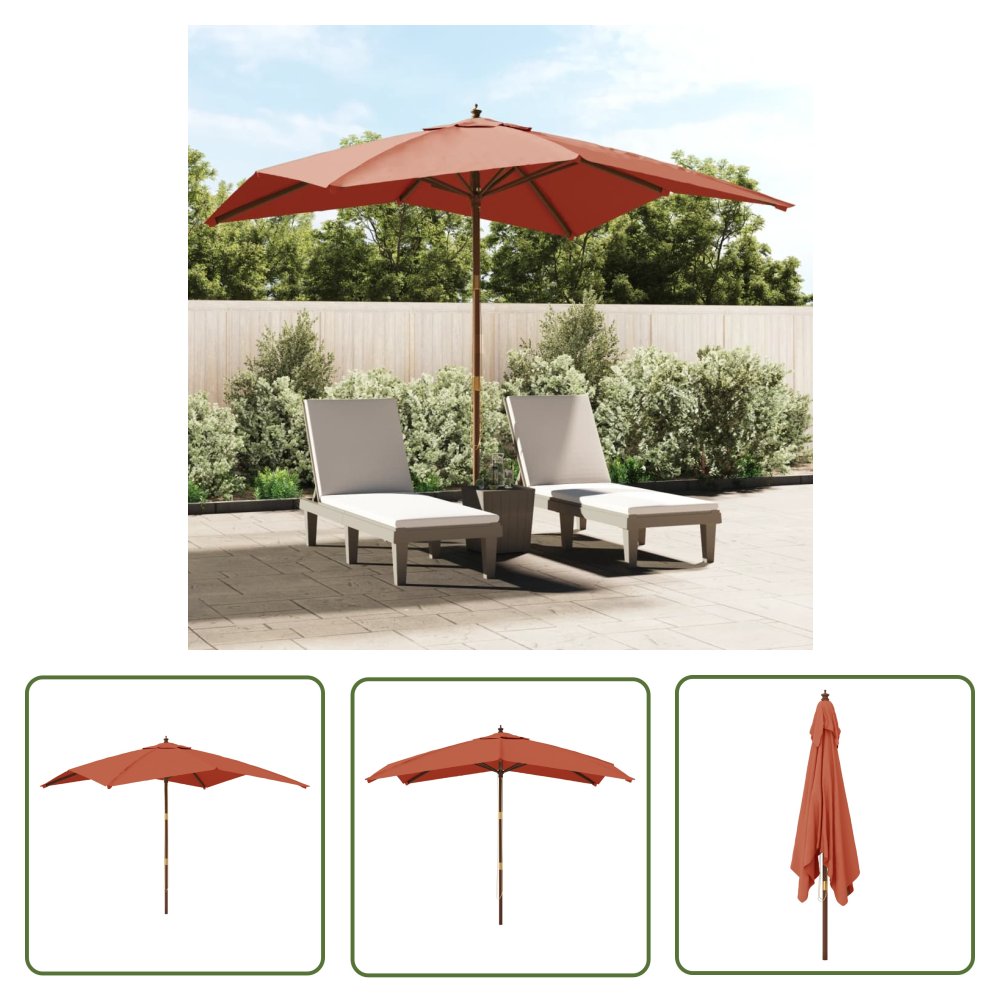 The Living Store Parasol ogrodowy na drewnianym słupku - terakota - 300x300x273 cm - Parasol Ogrodowy