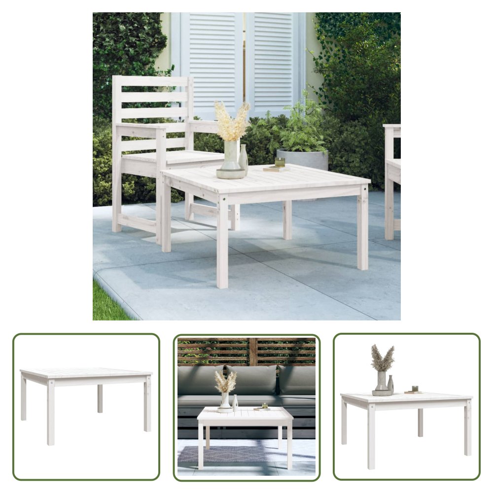 The Living Store Stolik ogrodowy - biały - 82 -5x82 -5x45 cm - lite drewno sosnowe - Stół Ogrodowy