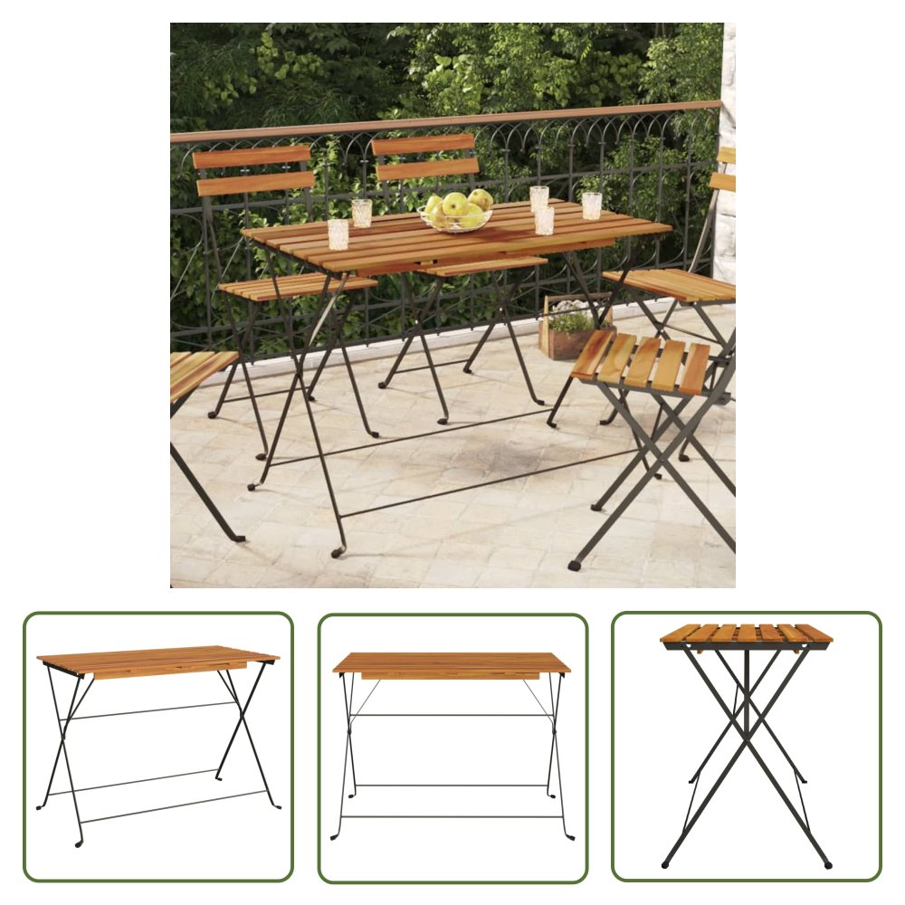 The Living Store Składany stolik bistro - 100x54x71 cm - drewno akacjowe i stal - Stolik