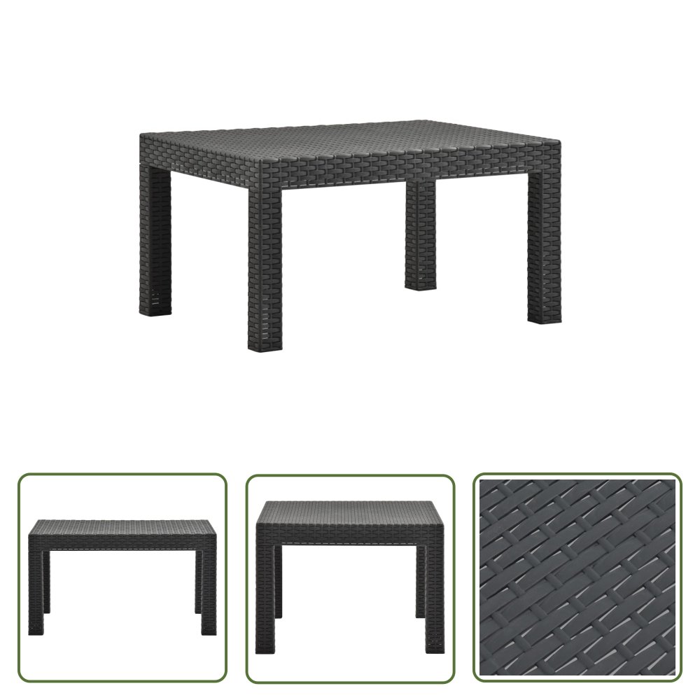 The Living Store Stolik ogrodowy - antracytowy - 58x58x41 cm - rattan PP - Stolik