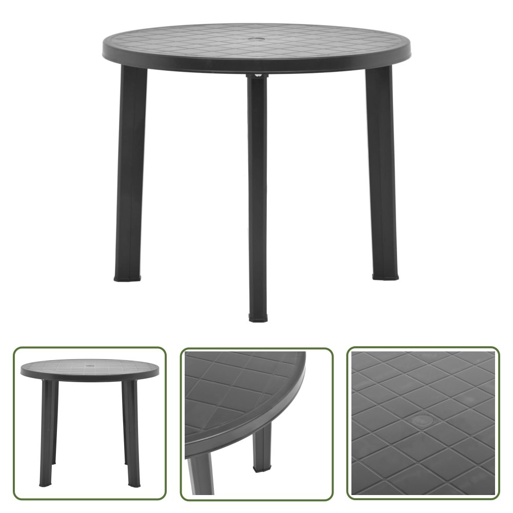 The Living Store Stolik ogrodowy - antracytowy - 89 cm - plastikowy - Stół Ogrodowy