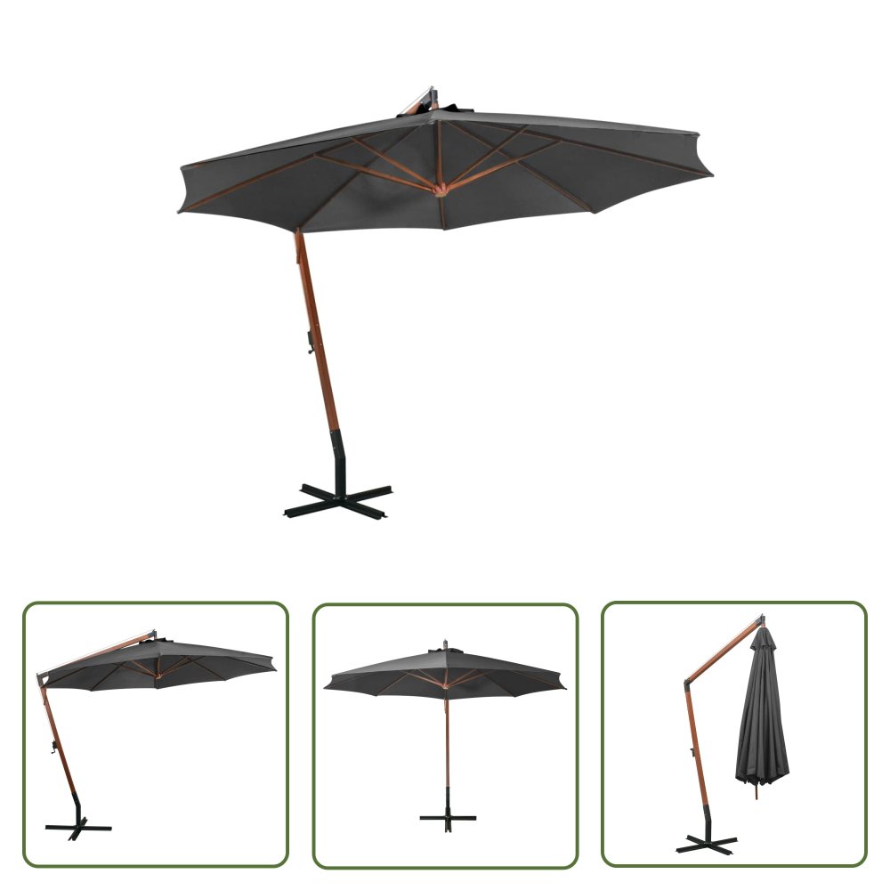 The Living Store Parasol ogrodowy wiszący - jodłowy słupek - antracyt - 3 -5x2 -9 m - Parasol Wiszący