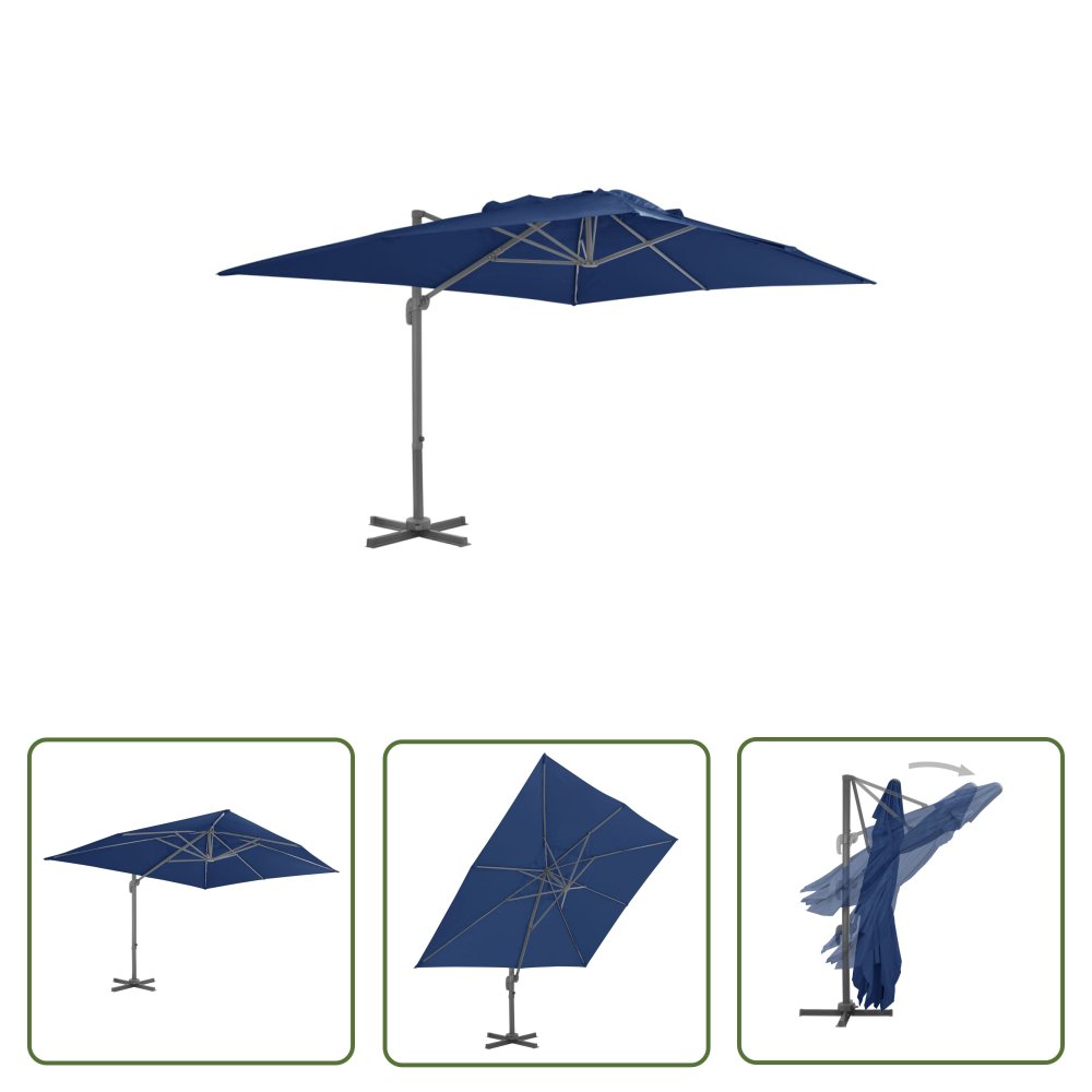 The Living Store Parasol wiszący z aluminiowym słupkiem - 4x3 m - błękit lazur - Parasol Wiszący
