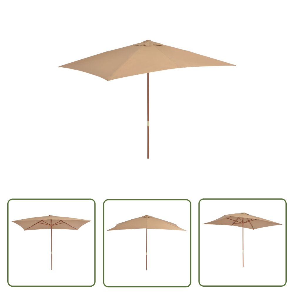 The Living Store Parasol ogrodowy na drewnianym słupku - 200x300 cm - taupe - Parasol