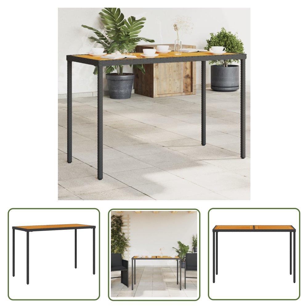 The Living Store Stół ogrodowy z akacjowym blatem - czarny - 115x54x74 cm - Stół Ogrodowy