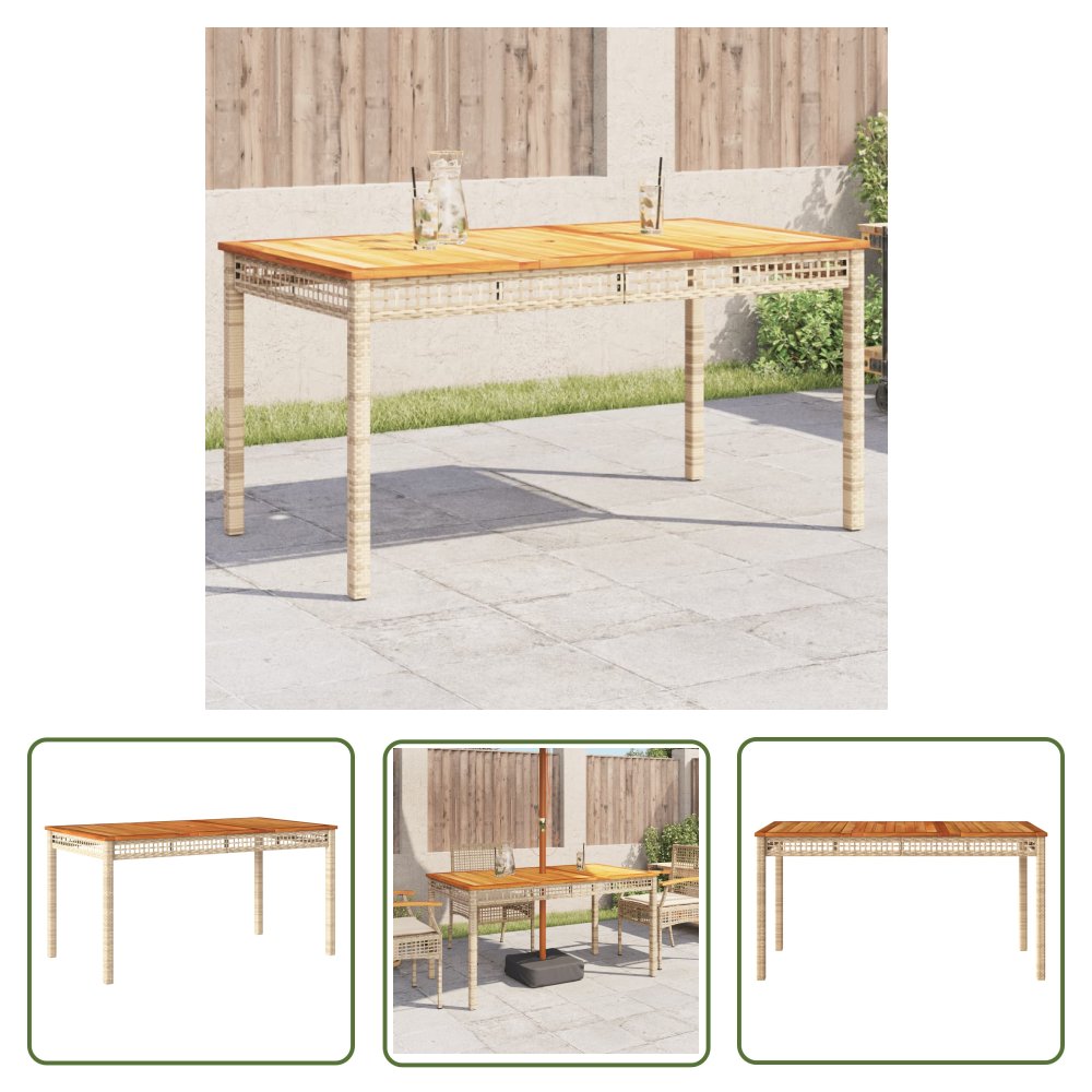 The Living Store Stół ogrodowy - beżowy - 140x80x75 cm - polirattan i akacja - Stół Ogrodowy