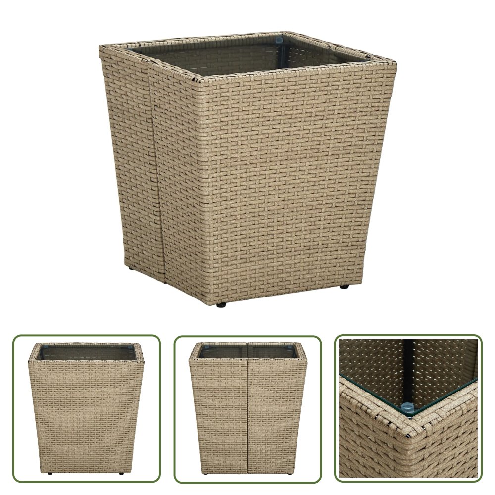 The Living Store Stolik herbaciany - beżowy - 41 -5x41 -5x44 cm - rattan PE i szkło - Stolik Herbaciany