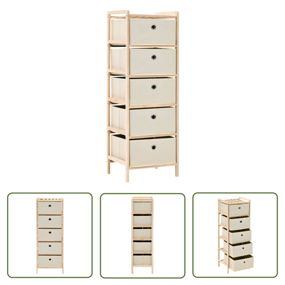 The Living Store Regał z 5 koszami z tkaniny - drewno cedrowe - beżowy - Szafka