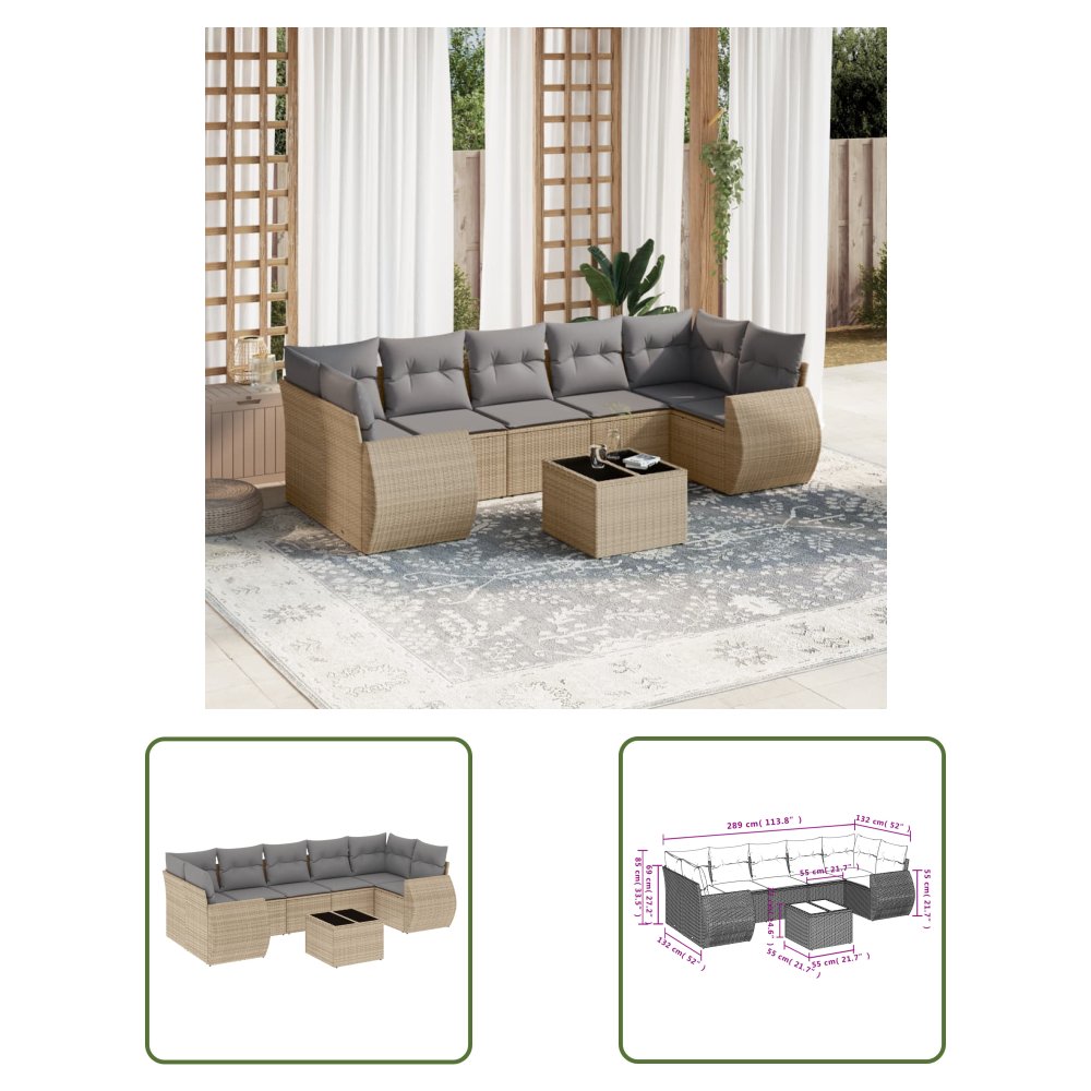 The Living Store 8-cz. zestaw mebli ogrodowych z poduszkami - beżowy - polirattan - Sofa Ogrodowa