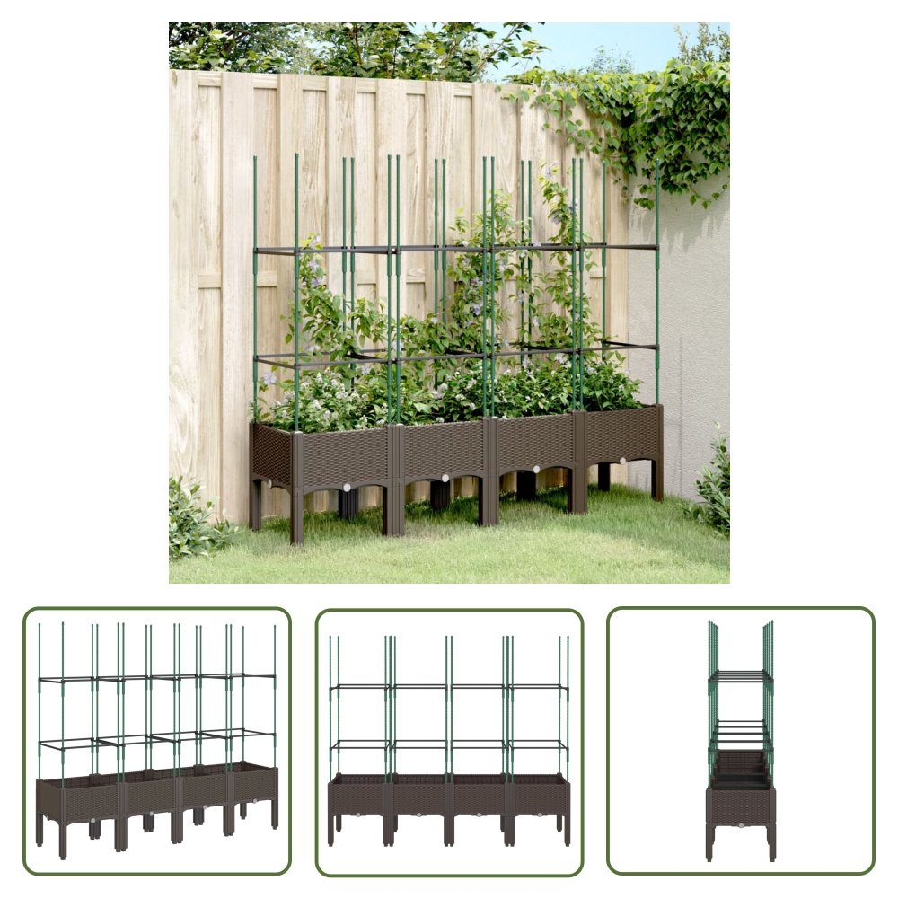 The Living Store Donica ogrodowa z kratką - brązowa - 160x40x142 -5 cm - PP - Skrzynia Na Rośliny