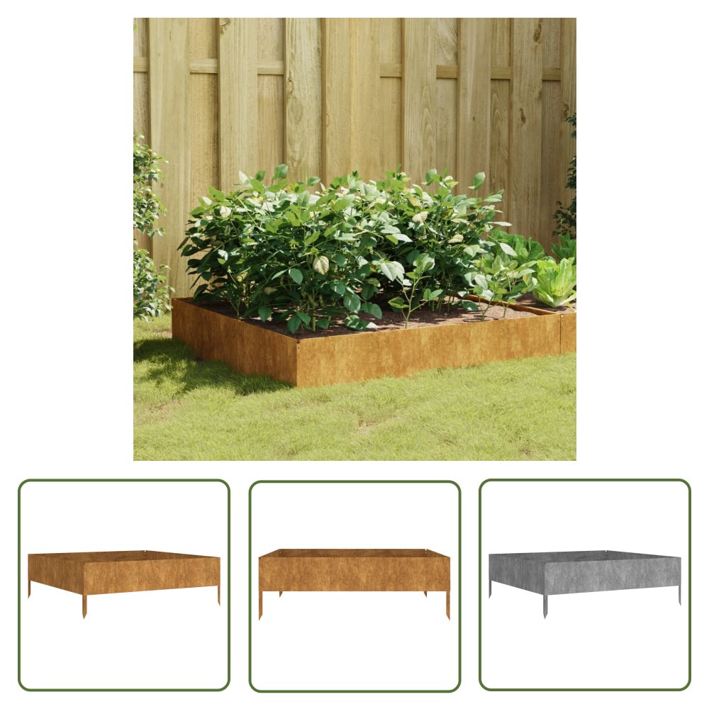 The Living Store Podwyższona donica - 100x100x33 -5 cm - stal kortenowska - Donica Ogrodowa