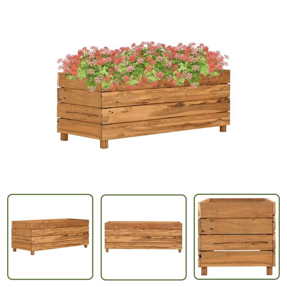 The Living Store Podwyższona donica 100x40x38 cm - drewno tekowe z odzysku i stal - Podwyższona Donica