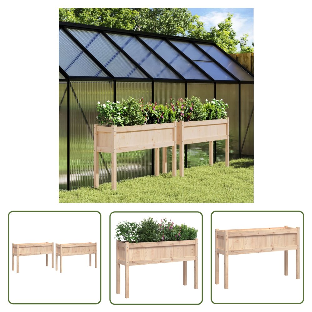 The Living Store Donice ogrodowe na nogach - 2 szt. - lite drewno sosnowe - Doniczka