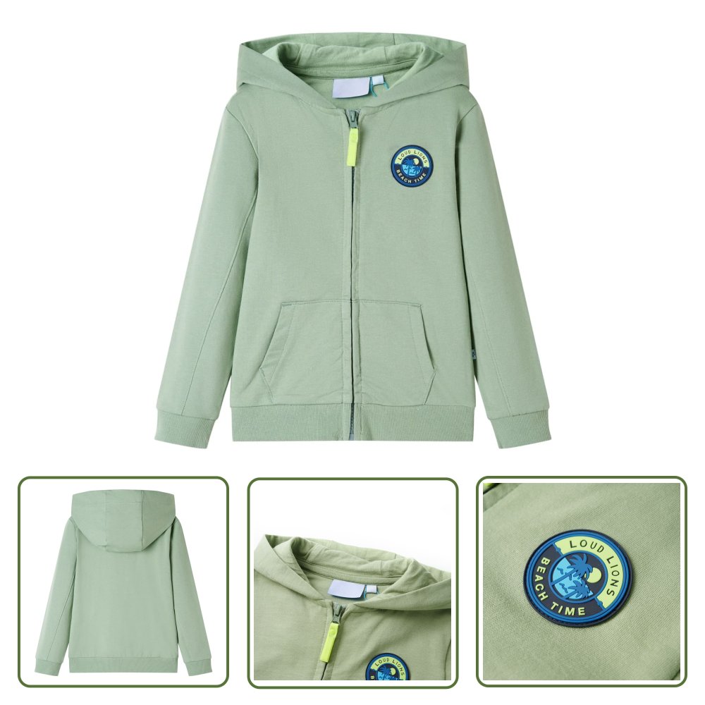 Bluza dziecięca z kapturem i zapięciem na zamek - jasne khaki - 116 - Bluza Dziecięca