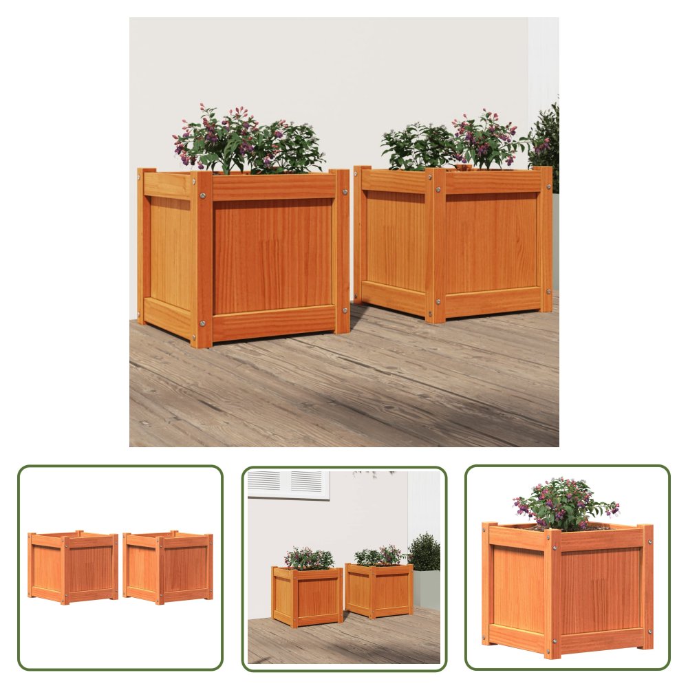 The Living Store Donice ogrodowe - 2 szt. - woskowy brąz - lite drewno sosnowe - Donica
