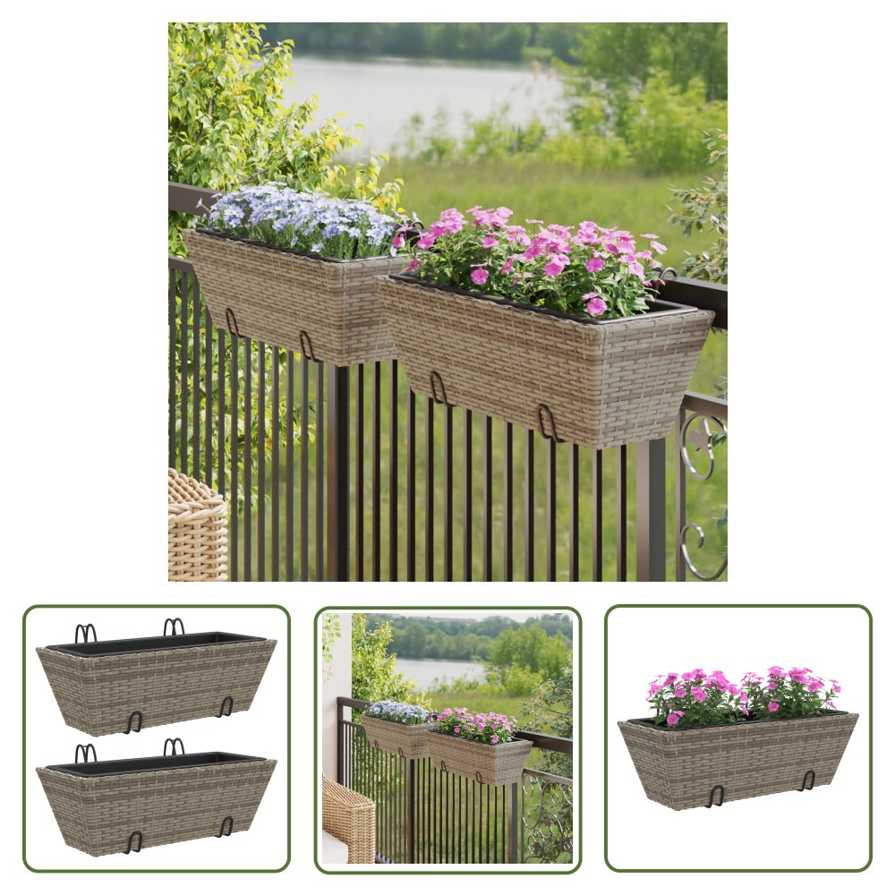 The Living Store Donice z haczykami - 2 szt. - szare - polirattan - Donica