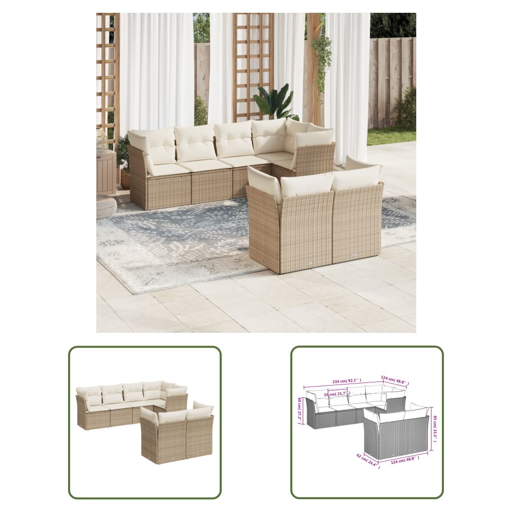 The Living Store 7-cz. zestaw wypoczynkowy do ogrodu - z poduszkami - beżowy - Sofa Ogrodowa