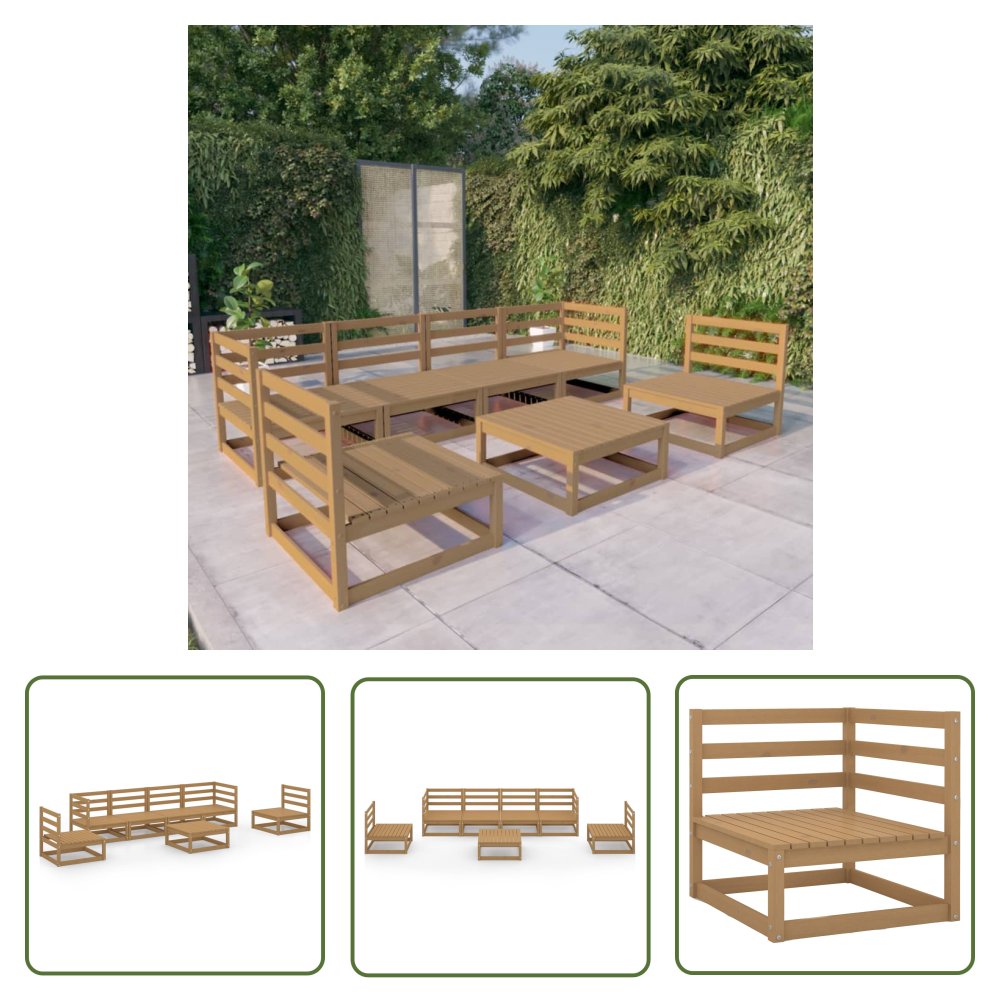 The Living Store 7-cz. zestaw wypoczynkowy do ogrodu - miodowy brąz - sosnowy - Zestaw Mebli Ogrodowych
