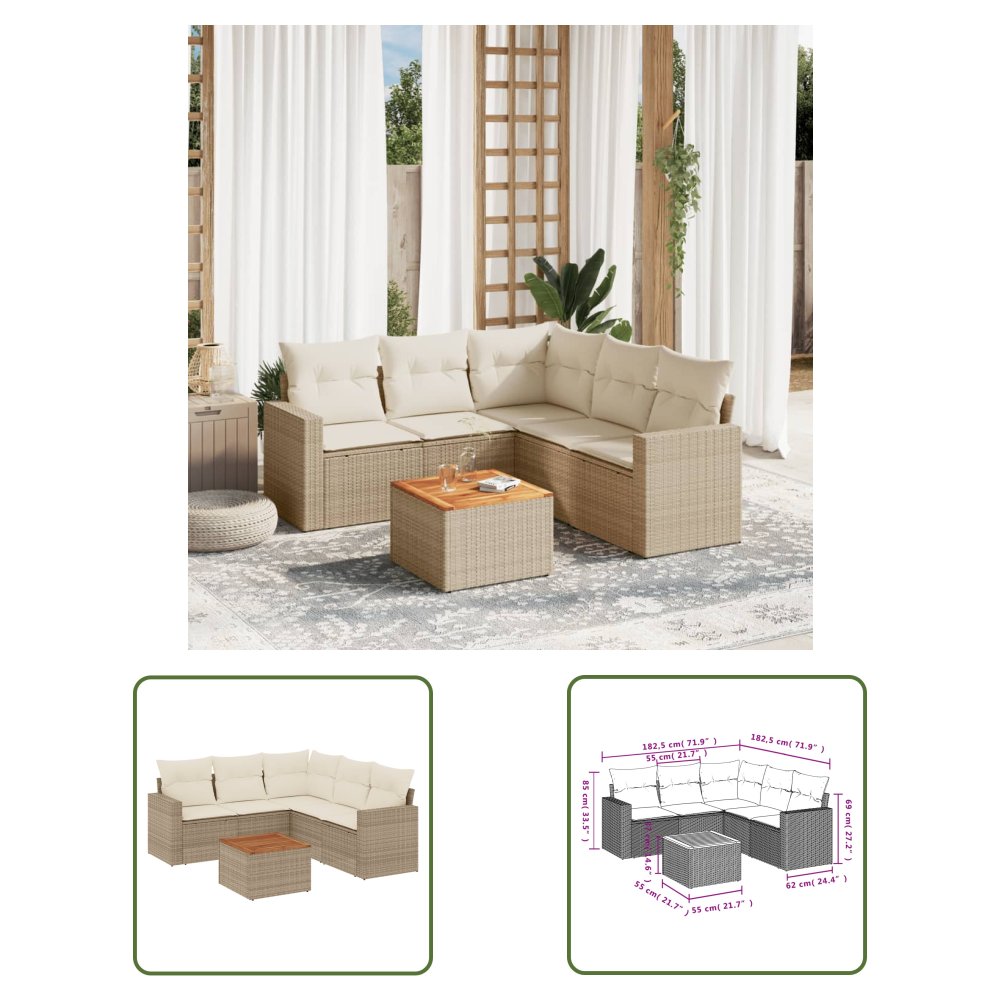 The Living Store 6-cz. zestaw mebli ogrodowych z poduszkami - beżowy - polirattan - Sofa Ogrodowa