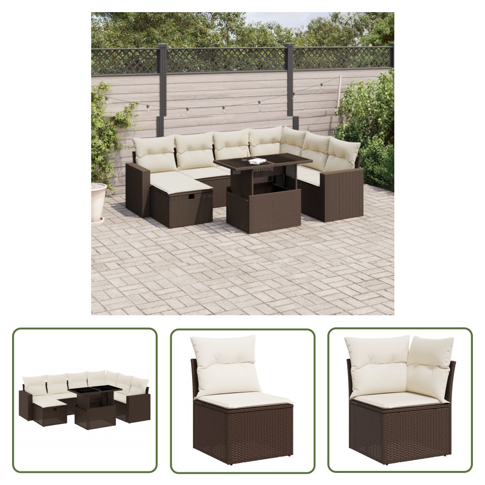 The Living Store 8-cz. zestaw wypoczynkowy do ogrodu - z poduszkami - brązowy - Sofa Ogrodowa