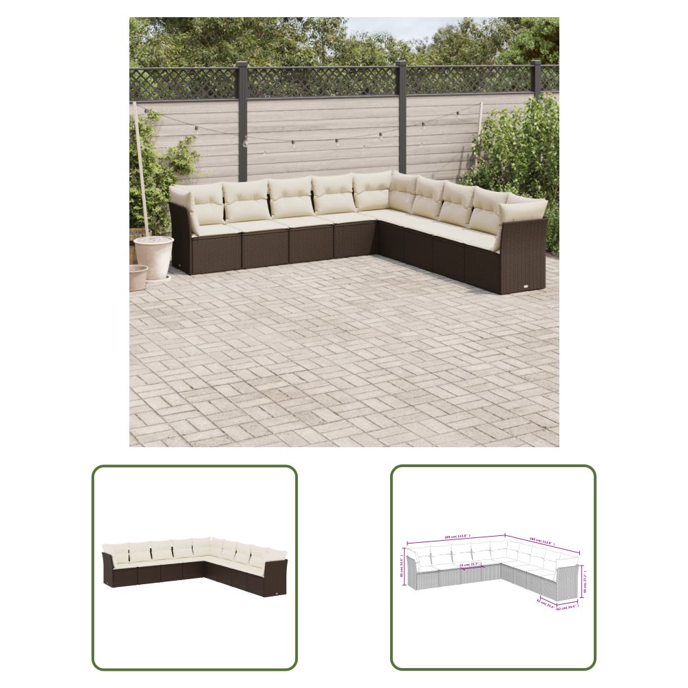 The Living Store 9-cz. zestaw mebli ogrodowych z poduszkami - brązowy - polirattan - Sofa Ogrodowa