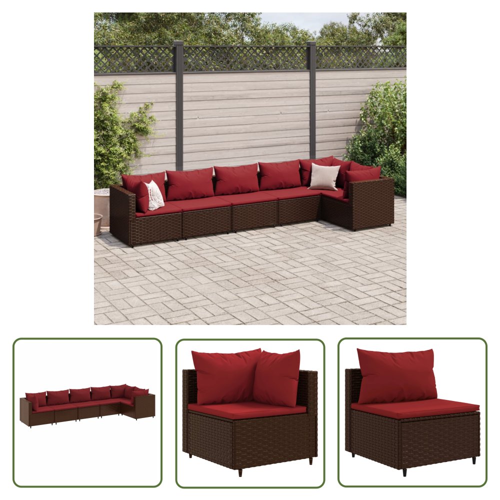 The Living Store 6-cz zestaw wypoczynkowy do ogrodu - poduszki - brązowy rattan PE - Zestaw Wypoczynkowy Do Ogrodu