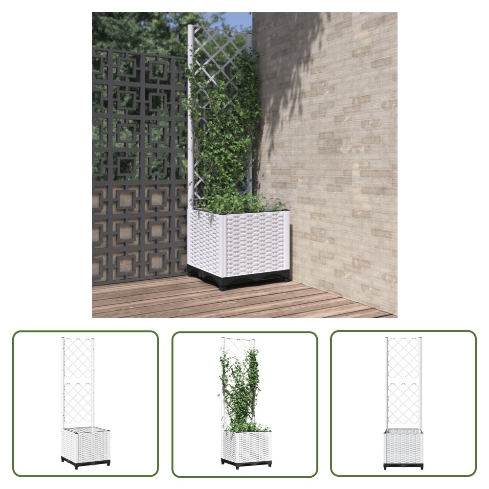 The Living Store Donica ogrodowa z kratką - biała - 40x40x136 cm - PP - Donica Ogrodowa