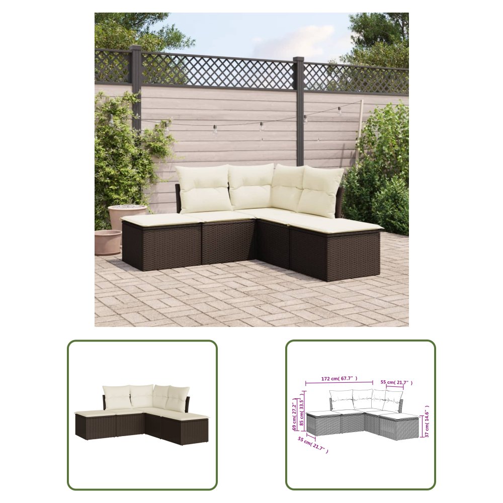 The Living Store 5-cz. zestaw mebli ogrodowych z poduszkami - brązowy - polirattan - Sofa Ogrodowa