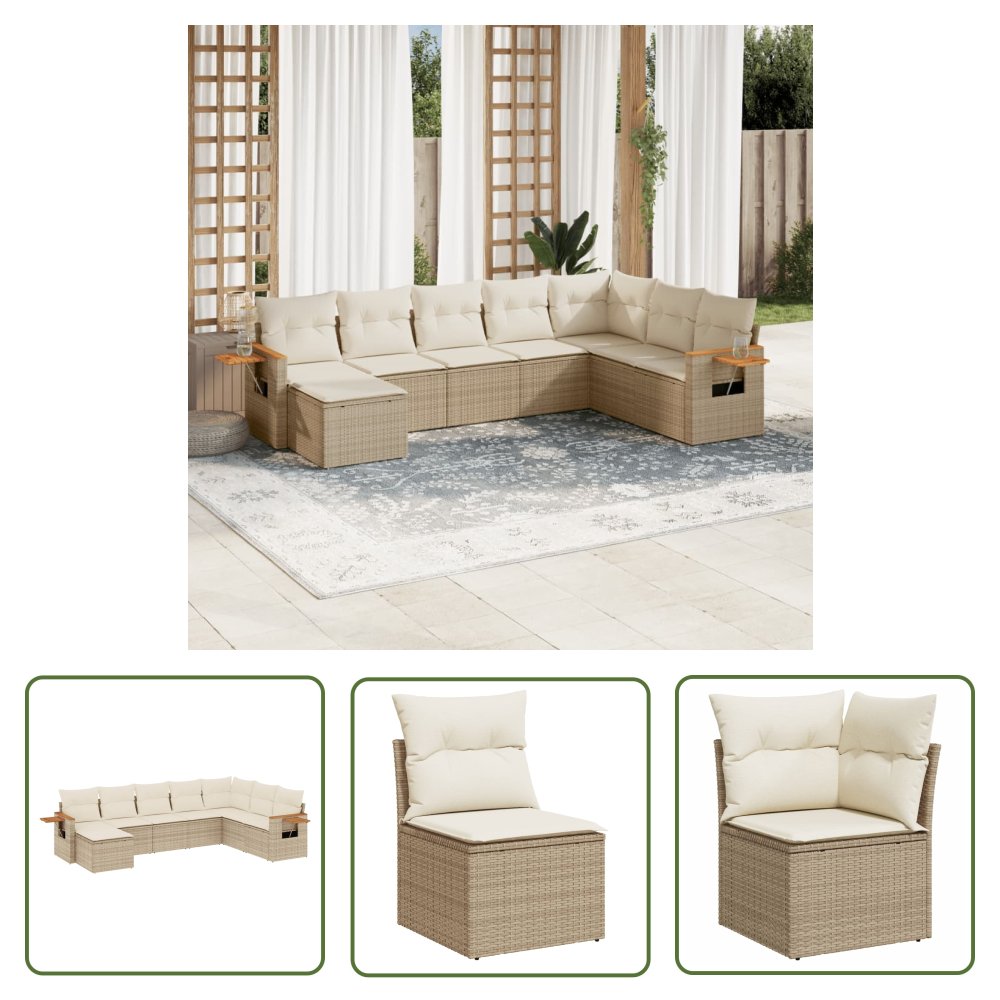 The Living Store 8-cz. zestaw mebli ogrodowych z poduszkami - beżowy - polirattan - Sofa Ogrodowa